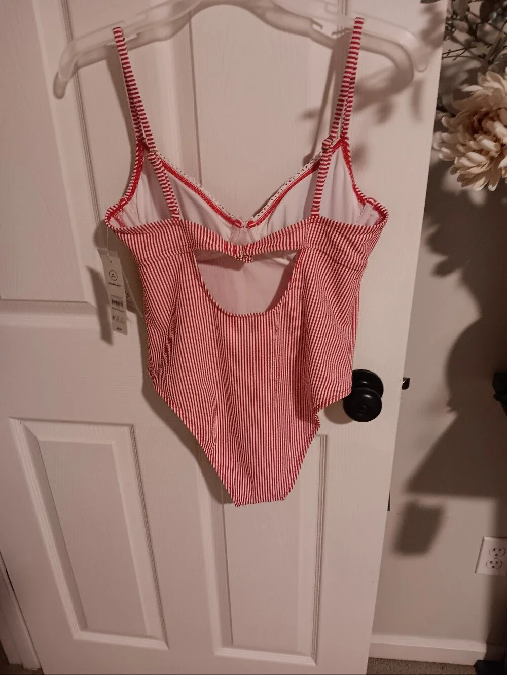 No Boundaries Red & White Striped One Piece Bathing Suit. Medium NWT